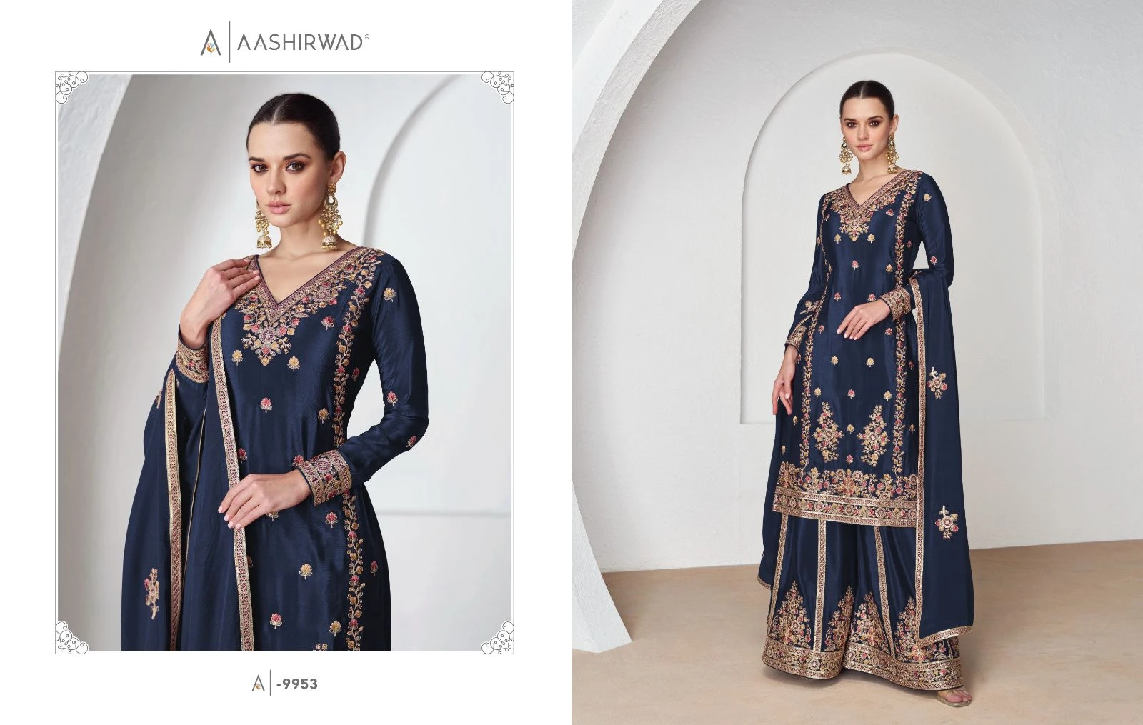 Aashirwad Nazrana Premium Chinnon Silk Wholesale Designer Readymade Salwar Suit Catalog — Wholesale Salwar Suits, Aashirwad Creation wholesale from Surat - Gallery Image 2